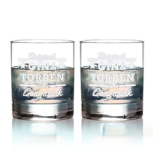 AMAVEL 2er Set Ginglas mit Gravur, Original No. 1 Longdrink, Personalisiert mit Namen, Tumbler von AMAVEL
