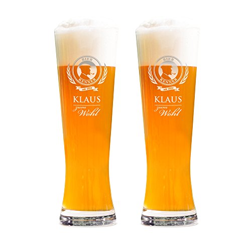 AMAVEL 2er Set Weizenbierglas mit Gravur Bierkenner, Personalisiert mit Namen und Jahr, 0,5l Bierglas, Individuelle Weizengläser, Weißbierglas Gläserset, Geburtstagsgeschenk für Männer von AMAVEL