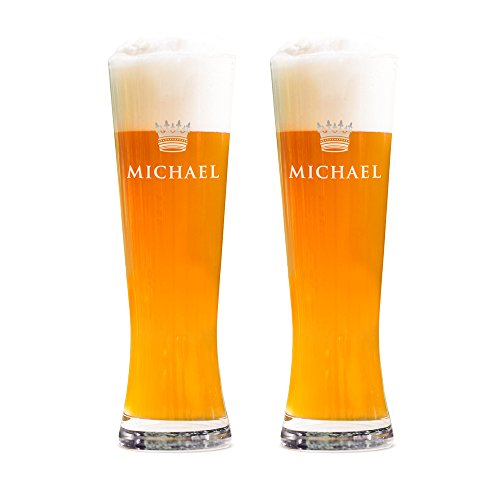 AMAVEL 2er Set Weizenbierglas, Gravur Krone, Personalisiert mit Namen, 0,5l Bierglas, Individuelle Weizengläser, Weißbierglas Gläserset, Geburtstagsgeschenk für Männer von AMAVEL