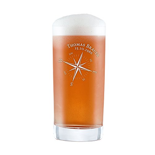 AMAVEL Personalisiertes Trinkglas mit Kompassrose Gravur, Namen und Datum, Zur Verkostung von Cocktails oder Craft-Bier, 0,5 L von AMAVEL