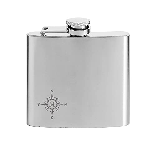AMAVEL Flachmann aus Edelstahl mit Kompass Gravur, Personalisiert mit kleinem Initial, Geschenkidee, Füllmenge ca. 150 ml von AMAVEL