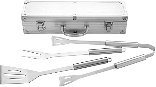 AMAVEL Grillbesteck Set mit Grillkoffer, 3-teiliges Grillzubehör mit Grillzange, Fleischgabel und Grillwender aus Edelstahl, Grill Geschenke für Männer, Grillset für Papa von AMAVEL