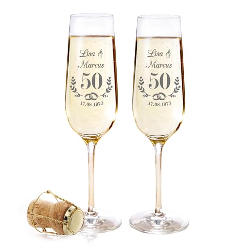 AMAVEL Sektgläser Set zur Goldhochzeit, Goldene Hochzeit Geschenke, Personalisierte Gläser, Sektglas mit Gravur 2er Set, 50 Hochzeitstag Geschenk, Champagner Gläser, Geschenke zur Goldhochzeit von AMAVEL