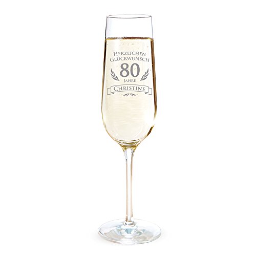 AMAVEL Sektglas mit Gravur zum 80. Geburtstag – Personalisiert mit [Namen] – Sektflöte als Geburtstagsgeschenk – Geschenkidee für Frauen – Glas für Sekt, Champagner und Prosecco – Sektkelch von AMAVEL