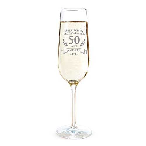 AMAVEL Sektglas mit Gravur zum 50. Geburtstag – Personalisiert mit [Namen] – Sektflöte als Geburtstagsgeschenk – Geschenkidee für Frauen – Glas für Sekt, Champagner und Prosecco – Sektkelch von AMAVEL