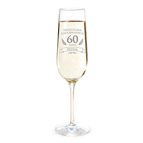 AMAVEL Sektglas mit Gravur zum 60. Geburtstag – Personalisiert mit [Namen] – Sektflöte als Geburtstagsgeschenk – Geschenkidee für Frauen – Glas für Sekt, Champagner und Prosecco – Sektkelch von AMAVEL