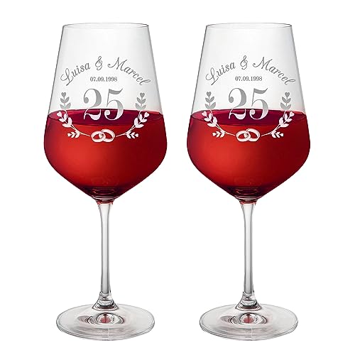 AMAVEL Weingläser mit Gravur zur Silberhochzeit, 2er Weingläser Set, Personalisierte Weißweingläser, Geschenke zur Silberhochzeit, 500 ml Weinglas Set, Rotweingläser, 25 Hochzeitstag Geschenk von AMAVEL