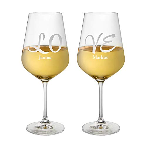 AMAVEL Weißweingläser, 2er Set Weingläser mit Gravur, Love, Personalisiert mit Namen, Gläserset als Hochzeitsgeschenk, Füllmenge: 500 ml von AMAVEL