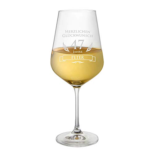 AMAVEL Weißweinglas, Weinglas mit Gravur zum Geburtstag, Personalisiert mit Namen und Alter, Herzlichen Glückwunsch von AMAVEL