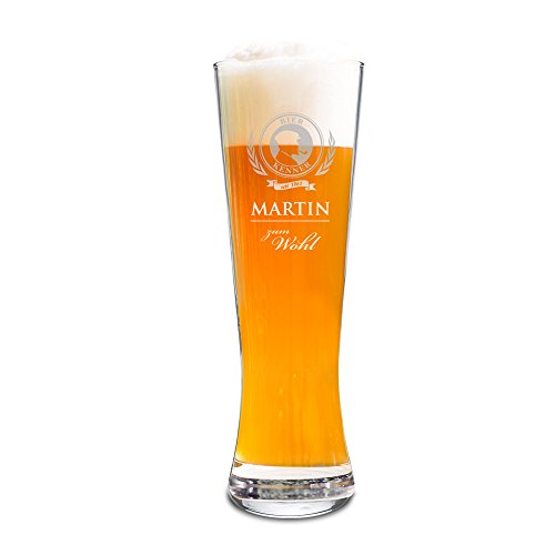 AMAVEL Weizenbierglas mit Gravur, Bierkenner, Personalisiert mit Namen und Jahr, 0,5 l Bierglas von AMAVEL