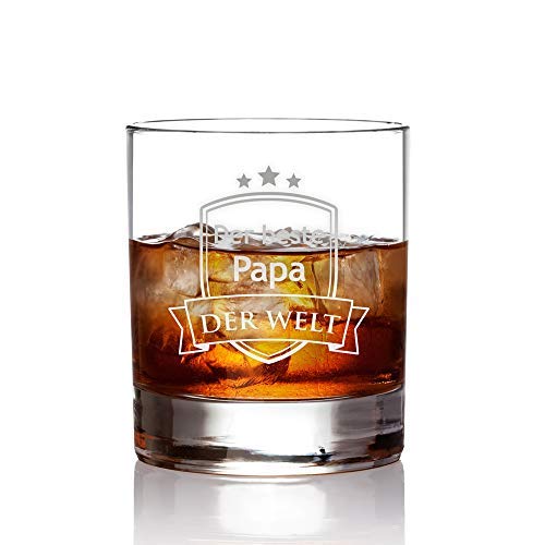 AMAVEL Whiskyglas mit Wappen Gravur für den besten Papa der Welt, Tumbler Whiskeyglas von AMAVEL