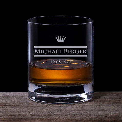 AMAVEL Whiskyglas mit Gravur, Krone Royal, Personalisiert mit Namen und Datum, Whiskeyglas Tumbler, Geschenkideen für Männer zum Geburtstag, Weihnachten, Vatertag, 320 ml von AMAVEL