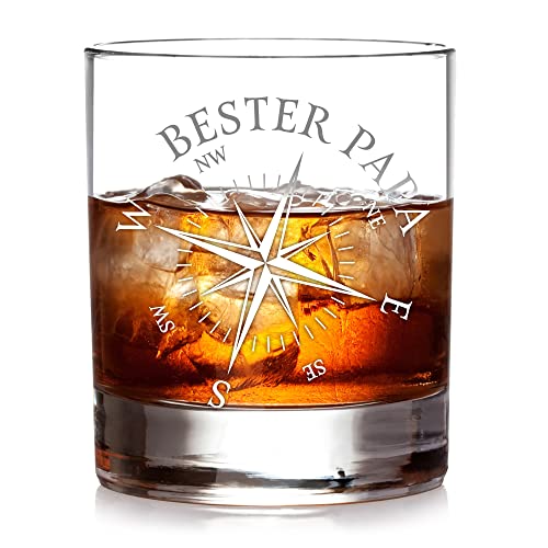 AMAVEL Whiskyglas mit Gravur Kompass, Tumbler Glas Bester Papa, Vatertagsgeschenk, Graviertes Whisky Zubehör, Whiskey Geschenke für Männer, Geburtstagsgeschenk für Väter, Whiskeyglas 320 ml von AMAVEL