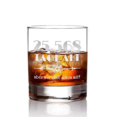 AMAVEL Whiskyglas mit Gravur zum 70. Geburtstag, Alter in Tagen, Geburtsagsgeschenke, Füllmenge. 320 ml von AMAVEL