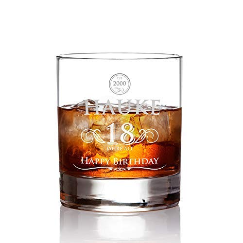 AMAVEL Whiskyglas mit Gravur zum Geburtstag, Elegant, Personalisiert mit Namen, Jahr und Alter, Tumbler aus Klarglas, Geschenkideen für Ihn, Männergeschenke, 320 ml von AMAVEL
