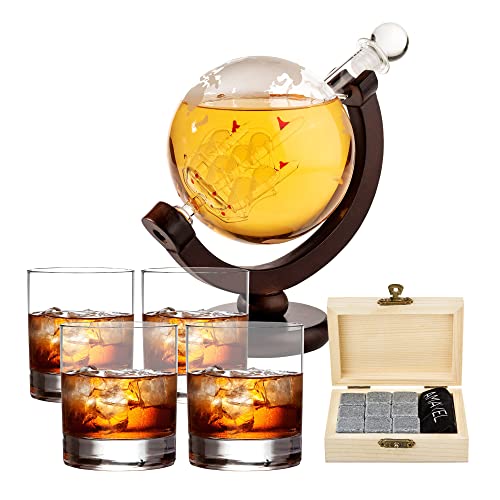 AMAVEL Whiskyset Glaskaraffe Globus Segelschiff, Mit luftdichtem Verschluss, 4 Whiskygläsern und 9-teiligem Whiskysteine Set AMAVEL Whiskyset Glaskaraffe Globus Segelschiff, Mit luftdichtem Verschluss, 4 Whiskygläsern und 9-teiligem Whiskysteine Set von AMAVEL