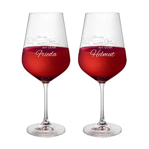 AMAVEL Rotweingläser, 2er Set Weingläser mit Gravur für Oma und Opa, Personalisiert mit Namen, Weinglas als Geschenkidee für Großeltern von AMAVEL
