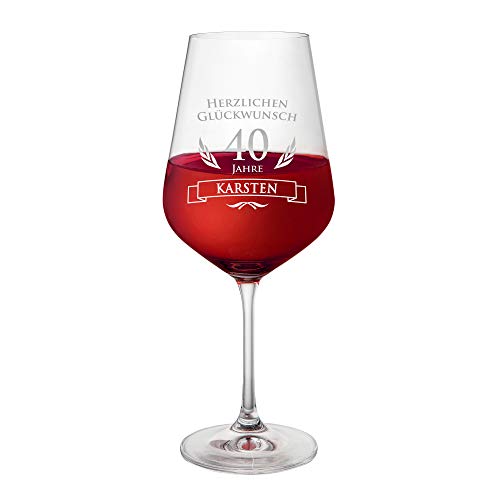 AMAVEL Rotweinglas, Weinglas mit Gravur zum 40. Geburtstag, Personalisiert mit Namen, Herzlichen Glückwunsch von AMAVEL