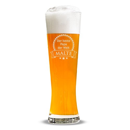 AMAVEL Weizenglas mit Gravur für den besten Papa der Welt, Personalisiert mit Namen, Geschenkidee für Männer, Füllmenge 0.5 l von AMAVEL