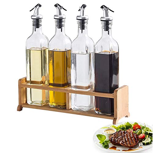 AMAXRcsy Öl-Essig-Flasche Spender Glas Olive Auslaufsicher 500ml 4-teiliges Set von AMAXRcsy