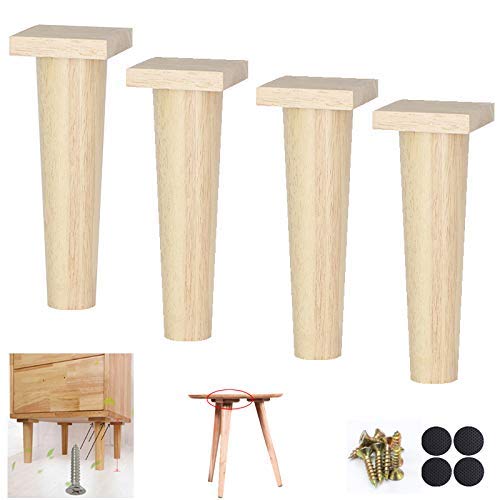 Möbelbeine, 4 Stück Ersatzbeine für Massivholzmöbel, konische Sofafüße, Tischbeine aus Holz, für Couchtisch/Fernseher/Schrank/Hocker/Stuhl/Bett, Gummiholz, stabile Struktur, mit Montagezubehör von AMAXRcsy