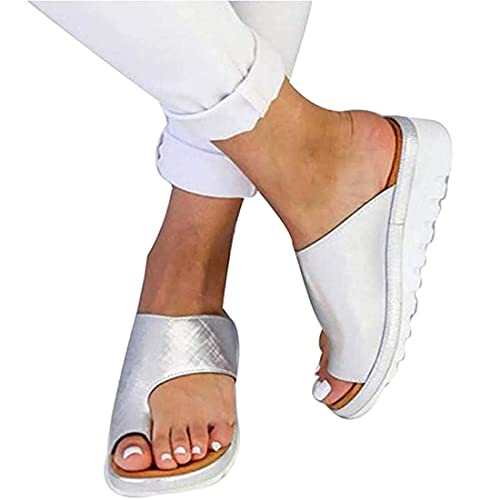 Orthopädische Sandalen aus Leder mit offener Zehenpartie für Damen, orthopädische Sandalen zur Korrektur von Ballenzehen für Sommer, Outdoor, Wandern, Spazierengehen und Strand (Paar 40 EU) (Silber 39 von AMAXRcsy