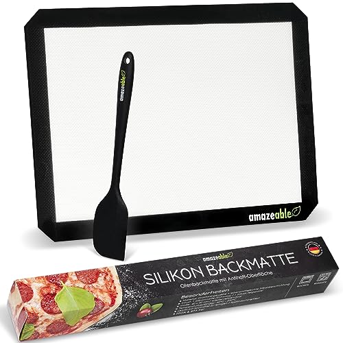 Amazeable® Silikon Backmatte für Backofen inklusive Teigspatel langlebig bis 250°C - 30x40 cm - 100% Antihaftbeschichtung - Dauerbackfolie für Backofen Backpapier wiederverwendbar von AMAZEABLE