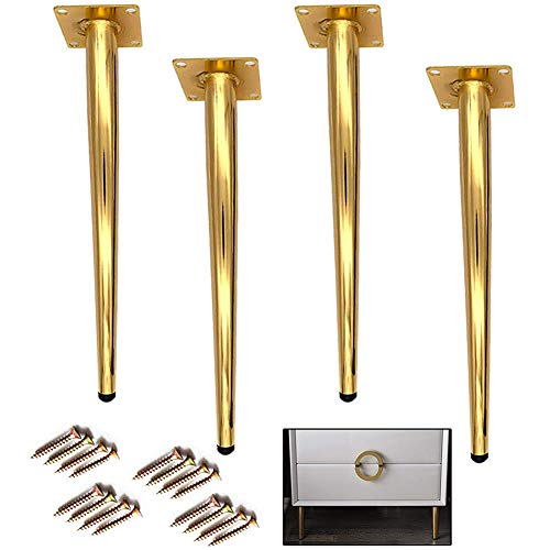 AMAZOM 4Pcs 13.77Inch Golden Möbelschrank Metallbeine Rundes Konisches Bein DIY Möbel Sofa Tisch Bett Schuhschrank Schreibtisch Beine (Non Bevel Leg (35.0CM)),Gold,30cm von AMAZOM