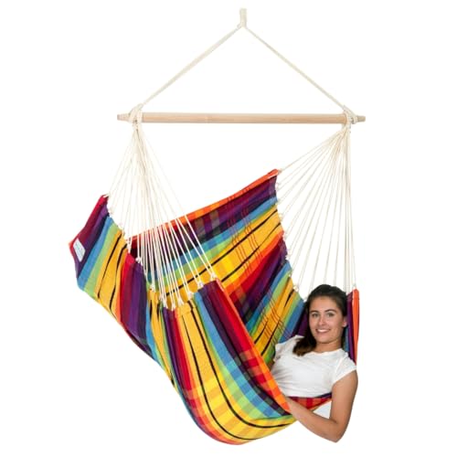 AMAZONAS - XL Hängesessel Brasil | Hängesessel ohne Gestell mit großer Sitzfläche, handgefertigt in Brasilien | Belastbar bis 150 kg; Sitzfläche 1,6m x 1,3m; Stablänge 1,1m | Farbe: Rainbow von AMAZONAS