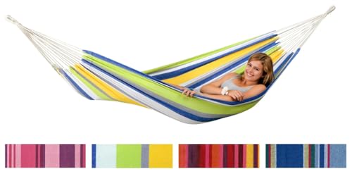 AMAZONAS Hängematte wetterfest UV-beständig Tahiti Kolibri 200cm x 100cm bis 120kg buntgestreift von AMAZONAS