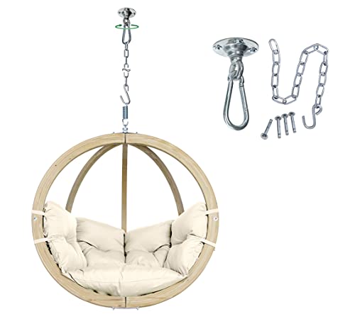 AMAZONAS Globo Chair Set - FSC-zertifizierter Premium Hängesessel mit Wetterfestem Kissen & Power Hook Deckenhaken | In- und Outdoor | Belastbar bis 120 kg (Natura) von AMAZONAS