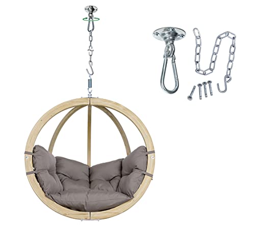 AMAZONAS Globo Chair Set - FSC-zertifizierter Premium Hängesessel mit Wetterfestem Kissen & Power Hook Deckenhaken | In- und Outdoor | Belastbar bis 120 kg | Farbe: Taupe von AMAZONAS