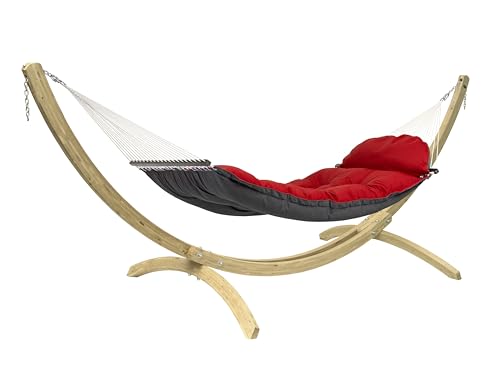 AMAZONAS Hochwertiges XXL-Hängematten-Set mit Fat Hammock Red und Olymp-Gestell aus FSC-zertifiziertem Holz für ultimativen Entspannungsgenuss, bis 200 kg, zweiseitig von AMAZONAS