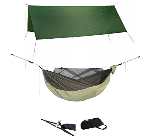 AMAZONAS Overnight Set XXL - Ultra Light Hängematte Moskito Traveller Quilted XXL + Adventure Rope + Wetterschutz Traveller Tarp XXL von AMAZONAS