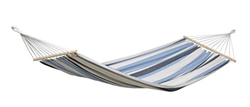 AMAZONAS Stabhängematte Samba Marine wetterfest und UV-beständig 210cm x 140cm bis 150kg blaugestreift von AMAZONAS