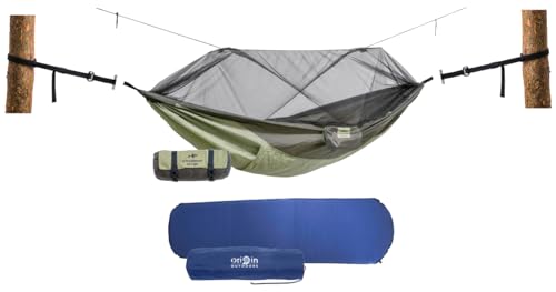 AMAZONAS Thermo Set | Set aus Ultra Light Hängematte Moskito Traveller Thremo, Isomatte und T-Strap | bis 200 kg | Grün von AMAZONAS