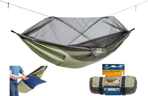 AMAZONAS - Ultra-Light Hängematte Moskito-Traveller Thermo | Ultraleichte Hängematte mit Moskitonetz. Hängematten inkl. Fach für eine Isomatte | Belastbar bis 200 kg; Maße 2,75m x 1,40m von AMAZONAS