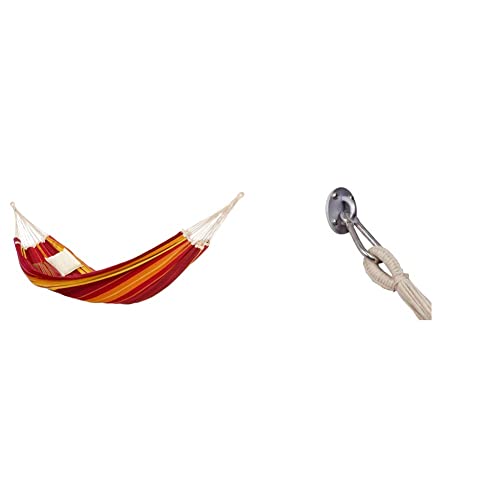 AMAZONAS XXXL Supersize Hängematte Gigante Lava handgefertigt in Brasilien 300cm x 200cm bis 280kg in Lavafarben & Stabiler Wandhaken mit Karabiner für Hängematten Easy+ bis 200kg von AMAZONAS