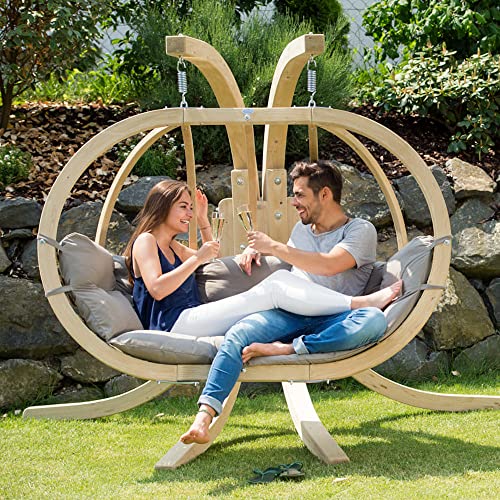 Amazonas Globo Royal Hängesofa + Gestell KOMPLETT-Set in Taupe Indoor Outdoor Lounge Zweisitzer Korbschaukel Kugelsitz Gartenschaukel Hängesitz Graubraun von AMAZONAS