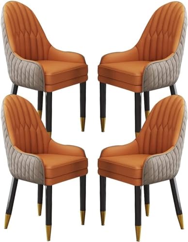 AMAZWI 4er-Set Küchen-Esszimmerstuhl Kunstleder,Wohnzimmer-Lounge-Thekenstühle,Schlafzimmerzimmer-Balkon-Sofastuhl Beine Aus Massivem Holz(Khaki+orange) von AMAZWI