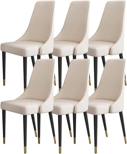 AMAZWI 6er-Set Küchen Esszimmerstühle Mikrofaser-Leder Wohnzimmer-Seitenstühle Loungesessel mit Holzbeinen Ergonomischer Sitz(Beige) von AMAZWI