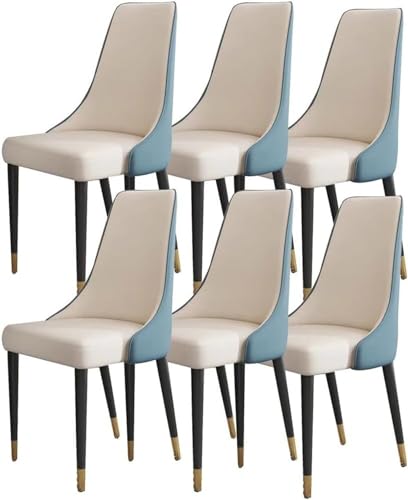 AMAZWI 6er-Set Küchen Esszimmerstühle Mikrofaser-Leder Wohnzimmer-Seitenstühle Loungesessel mit Holzbeinen Ergonomischer Sitz(Blue White) von AMAZWI