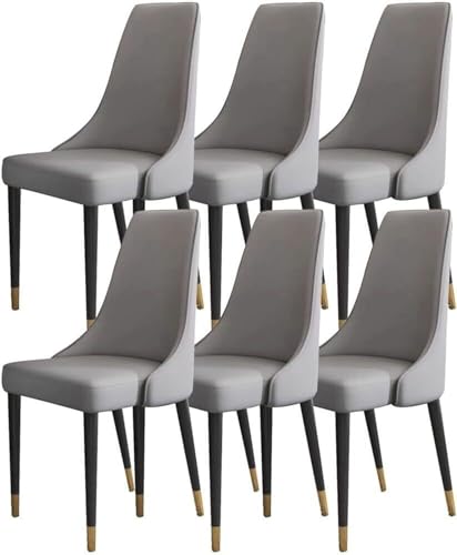 AMAZWI 6er-Set Küchen Esszimmerstühle Mikrofaser-Leder Wohnzimmer-Seitenstühle Loungesessel mit Holzbeinen Ergonomischer Sitz(Cement Gray) von AMAZWI