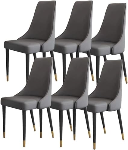 AMAZWI 6er-Set Küchen Esszimmerstühle Mikrofaser-Leder Wohnzimmer-Seitenstühle Loungesessel mit Holzbeinen Ergonomischer Sitz(Dark Gray) von AMAZWI