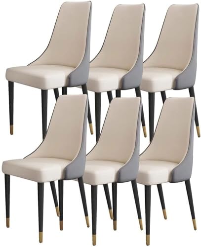 AMAZWI 6er-Set Küchen Esszimmerstühle Mikrofaser-Leder Wohnzimmer-Seitenstühle Loungesessel mit Holzbeinen Ergonomischer Sitz(Gray White) von AMAZWI