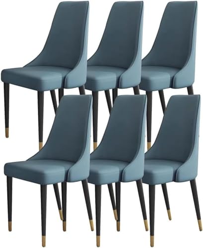 AMAZWI 6er-Set Küchen Esszimmerstühle Mikrofaser-Leder Wohnzimmer-Seitenstühle Loungesessel mit Holzbeinen Ergonomischer Sitz(Lake Blue) von AMAZWI