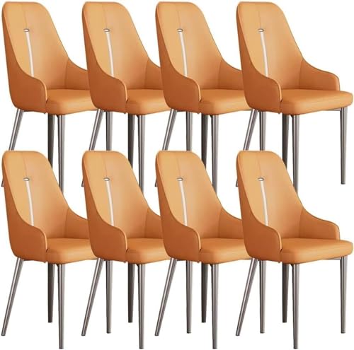 AMAZWI Beistellstühle Wohnzimmer 8er-Set, Küchen Esszimmerstühle Moderner Gepolsterter Sitz PU-Leder Mit Hoher Rückenlehne, Schreibtischstuhl for Den Haushalt(Orange) von AMAZWI