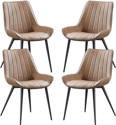 AMAZWI Beistellstuhl PU-Leder 4er-Set Küchen Esszimmerstuhl Lounge Thekenstuhl Wohnzimmer Stabile Metallbeine for Büro, Lounge, Esszimmer, Küche(Khaki,Black Leg) von AMAZWI
