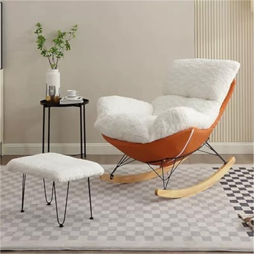 AMAZWI Bequemer Sofasessel Schaukelstuhl Fleece Moderner Gepolsterter Loungesessel Mit Dickem Kissen for Entspannten Lesen Nickerchen Machen Akzentmöbel Wohnzimmer(White) von AMAZWI