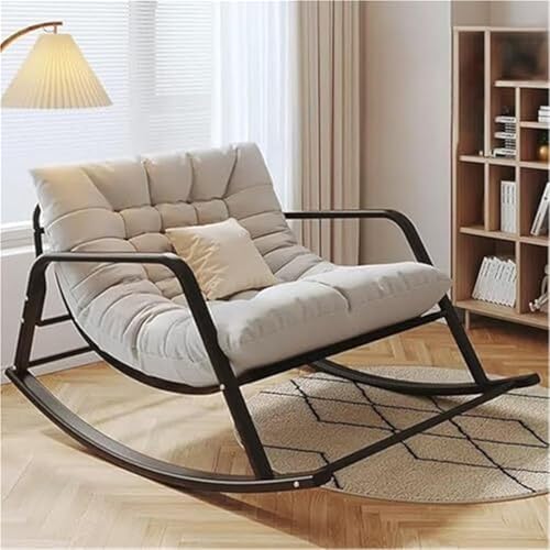 AMAZWI Doppelter Bequemer Schaukelstuhl Schlafzimmer mit Gepolstertem, Atmungsaktivem Schaukelstuhl Wohnzimmer Mit Armlehnen, Liegestuhl Garten Im Freien(Grey,Black feet) von AMAZWI